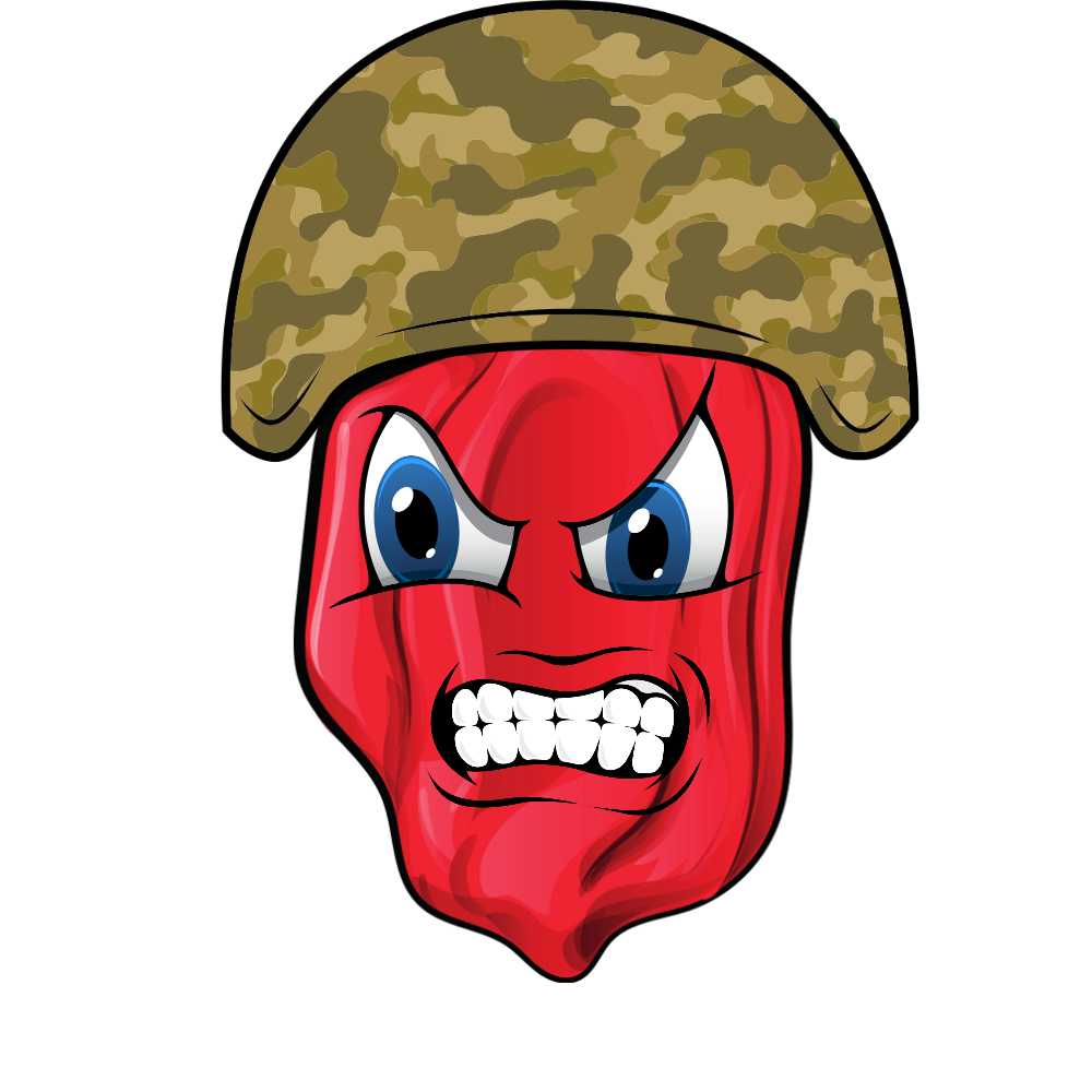 Cartoon red pepper angry face in army helmet